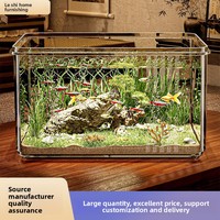 Acuario Acrílico Transparente Pequeño, Pecera Redonda Portátil de Escritorio, Hábitat Duradero para Tortugas, Decoración para Hogar u Oficina