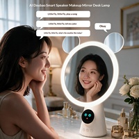 Miroir de maquillage intelligent avec haut-parleur 5.3, lumière d'appoint, luminosité réglable, interaction vocale IA, chargement sans fil, utilisation en extérieur