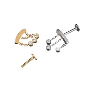 Fuxuan ASTM F136 <span class=keywords><strong>Titanium</strong></span> cong <span class=keywords><strong>Bar</strong></span> với dangle chuỗi ear Helix tragus piercing đồ trang sức thời trang piercing đồ trang sức - Product Image 4