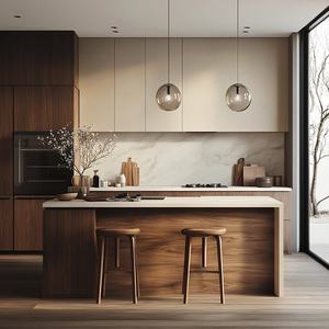 Tủ bếp hiện đại đương đại hệ thống mở/đóng tự động bằng cảm ứng bao gồm phụ kiện ray trượt ngăn kéo chất liệu MDF phủ inox cho gia đình - Product Image 4