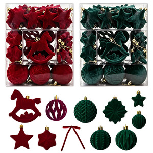Velvet Flocked Christmas Baubles Rocking Horse Star Bow Pattern Hanging Ornaments For Xmas <b>Tree</b> Holiday Decor - Product Image 1