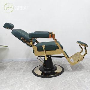 เก้าอี้ตัดผมไฮดรอลิกแบบเอนได้ สีเขียวทองสไตล์เรโทร สำหรับร้านทำผม - Product Image 4