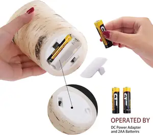 Real Wax Pillar Birch Bark Surface Remote Control Timer Led 3d Wick Flickering Candle Light For Home Decoration