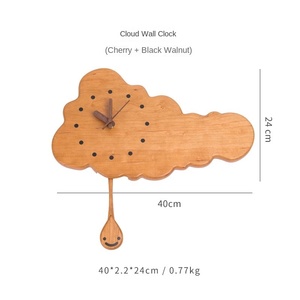 Nuage silencieux <span class=keywords><strong>pendule</strong></span> horloge murale mignon ornements en bois de cerisier pour salon chambre d'enfants moderne japonais mur en bois massif - Product Image 5