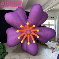 Décoration géante gonflable en forme de fleur violette, fleur gonflable pour fond de scène, installation pour festival de musique et événements
