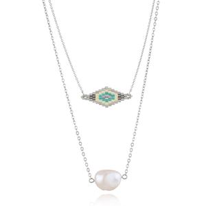 Collier unisexe à double rangée de style bohème avec <span class=keywords><strong>pendentif</strong></span> tendance avec perles de rocaille <span class=keywords><strong>Miyuki</strong></span> et chaîne de bracelet en perles de perles naturelles - Product Image 2