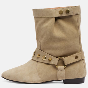 Botines Planos Personalizados para Mujer con Hebilla, Puntera Puntiaguda, Remaches Metálicos y Ante - Product Image 5