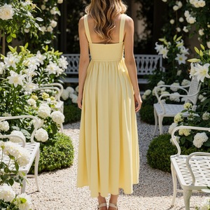 Nouvelle robe midi sans manches à bretelles et nœud à la taille, élégante et simple pour femme - Product Image 5