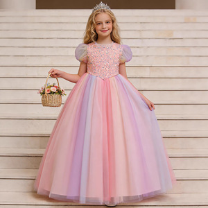 Robe de princesse pour filles Baihui, robe de bal en tulle bleu pour anniversaire ou spectacle - Product Image 2