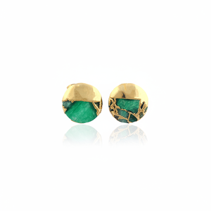 Vente en gros bas prix de clous d'oreilles mohave émeraude cuivre turquoise forme ronde clous d'oreilles en laiton plaqué or pour les filles portent des clous d'oreilles - Product Image 1
