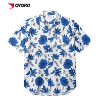 Setelan baju pantai cetakan tropis pria, baju kemeja Hawaii berkancing lengan pendek untuk lelaki