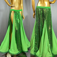 Nouvelle conception de jupe longue fendue à paillettes pour la danse du ventre, robe de danse du ventre sexy, costume pour femmes, vêtements de scène pour l'entraînement