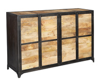 Buffet de cuisine et salle à manger de style ferme moderne avec structure en bois massif et pieds en métal - Bleu Océan WS-005