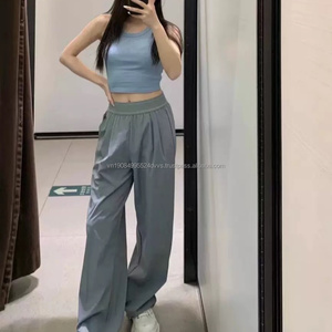 Custom Luxury Logo High Waist Elastic Ribbon Casual Loose Wide Leg Breathable Eco-Friendly Spandex/Polyester Track - Product Image 4