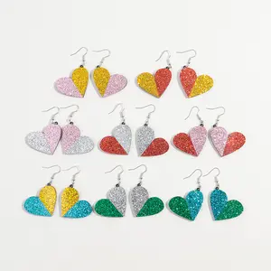 Ins Two-tone Glitter Heart Pendant Fashion Jewelry Colorful Shiny Valentine's Day Gift Acrylic Drop Earrings for Women