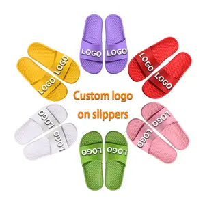 Wholesale Custom logo PVC Summer Slippers Home Unisex slide sandal printing logo Design Print Beach Walk Slippers For Women Men