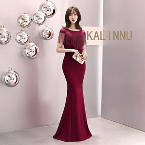 1573 # industrie lourde réunion annuelle hôte mariée Toast servant queue de poisson longue Banquet rouge robe de soirée femme - Product Image 2