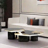 Table basse de salon de luxe personnalisée combinaison moderne en acier inoxydable et marbre de luxe léger pour l'utilisation de meubles de maison