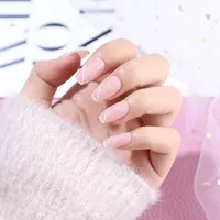Design semplice unghie francesi punta stampa sulle unghie unghie artificiali di Design acrilico donne riutilizzabili copertura completa unghie finte rosa