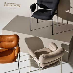 BESTING FURNITURE Chaise d'appoint en métal et cuir-<span class=keywords><strong>Fauteuil</strong></span> moderne à dossier <span class=keywords><strong>haut</strong></span> <span class=keywords><strong>avec</strong></span> <span class=keywords><strong>accoudoir</strong></span> pour le salon - Product Image 5