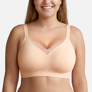 Sujetador sin aros con cuello en V de malla cortada a láser, lencería OEM al por mayor, con soporte fino acolchado de gel, talla grande, sin costuras para mujer - Product Image 4