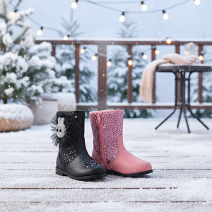 OZKIZ Korean Kids Dot Boots Glitter Upper Material Winter Fashion Warm Ankle <b>Bootie</b> for Girls 2-7 Years Wholesale - Product Image 3