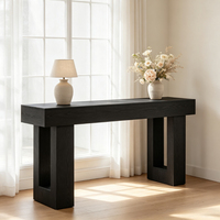 Table console moderne de luxe en bois massif noir avec cadre en tréteaux creux, profondeur réduite, meubles de salon