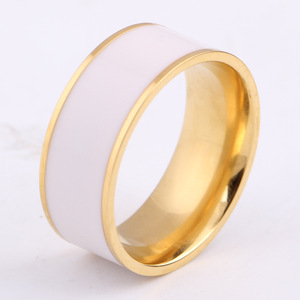 Anillo de Acero Inoxidable de 8MM, Oro de 18K, Resina Epoxi Blanca, Joyería de Moda Unisex de Acero Titanio, Regalo - Product Image 2