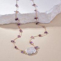 Collar de Mujer al por Mayor Personalizable, Chapado en Oro de 18K, Estilo Bohemio, con Cuentas de Amatista y Perlas de Agua Dulce, Ecológico y en Capas |