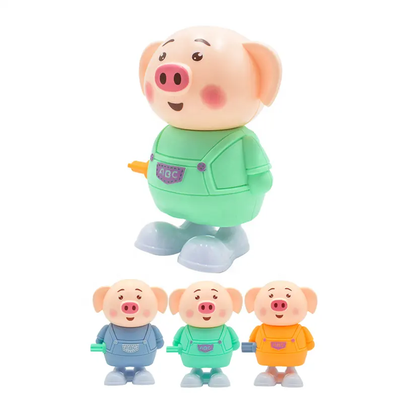 Produk baru pabrik mainan babi lompat kartun warna-warni mainan angin babi murah mesin jam mainan hewan babi lucu untuk anak-anak