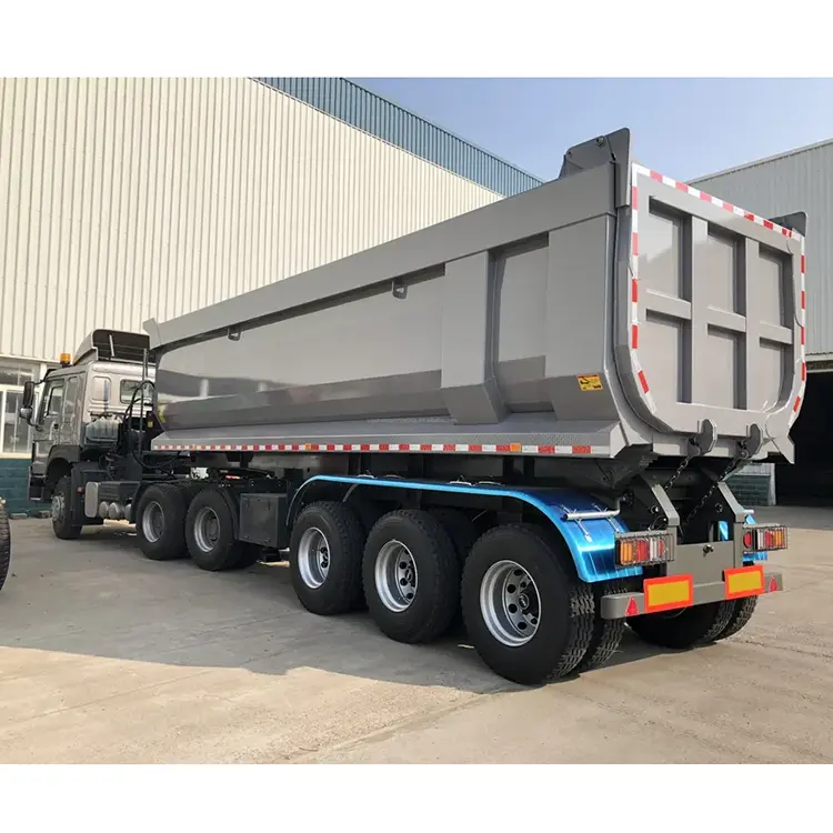 Tri-aks u şekli hidrolik tahıl camions-remorques damping arka uç damperli damperli kamyonlar için yarı kamyon römork