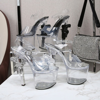Nouveauté 2024 Sandales à talons pour femmes de style européen et américain, à talon très haut, plateforme transparente, rehaussantes et antidérapantes