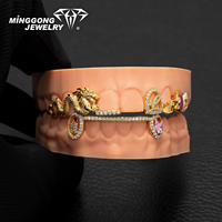 Grillz personnalisés en argent 925 plaqué or, motif Dragon Kuromi Couronne, ensemble partiel, avec moissanite, bijoux dentaires Hip Hop pour fête