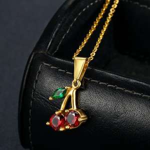 אוליביה במגמת מוצרי נשים ריינסטון שרשראות אדום דובדבן פירות שרשרת קסם תליון שרשרת תכשיטי זהב - Product Image 2