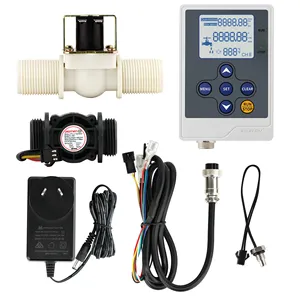 DIGITEN Flow Quantitative Controller + G1" Water Flow Meter 1-60L/min + G1" Solenoid Valve +DC 12V Power Adapter