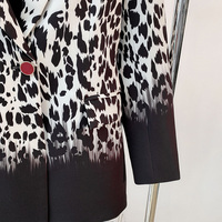 Blazer sur mesure pour femme en velours côtelé, à col cranté, imprimé léopard dégradé noir, coupe ajustée