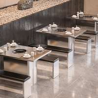 Design moderne, ensemble de chaises de table pour marmites chaudes pour barbecue en acier inoxydable et en bois pour restaurants sans fumée