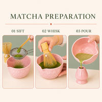 Ensemble de thé matcha en céramique de style japonais Sakura, 8 pièces, fouet, bol, cuillère, passoire, boîte cadeau, directement de l'usine