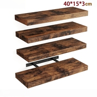 Lot de 2 étagères murales flottantes en bois sculpté à double niveau 40*15cm, support de rangement mural pour cuisine, salon et salle à manger