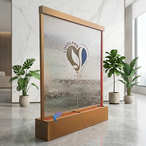 Indoor Modern Tempered Glass <b>Waterfall</b> <b>Wall</b> Fountain with Color Changing LED Lights Stainless Steel Frame and Wireless Remote - Product Image 5