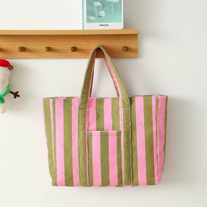 Bolsas de Playa de Tela de Rizo Personalizadas al por Mayor con Logotipo, Bolsas de Viaje a Rayas de Gran Capacidad para Mujer - Product Image 6