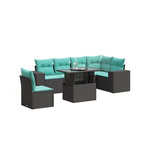 Set Divano da Esterno in Rattan 7 Pezzi Nero con Cuscini per Giardino e Terrazza - Product Image 1