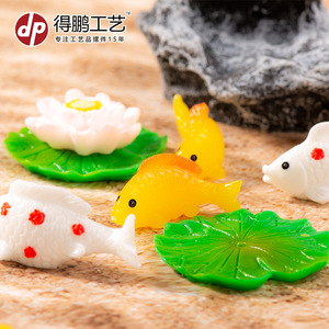 Decoración de Resina con Loto y Pez Dorado en Miniatura, Estilo Zen Asiático, Adorno para Sala de Estar, Juego de Varias Piezas - Product Image 3