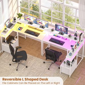 Printer Stand Full Monitor Stand Storage Bag Hanging Hooks White File <strong>Drawer</strong> <strong>Cabinet</strong> Gaming <strong>Computer</strong> <strong>Table</strong> L Shaped Office Desk - Product Image 4