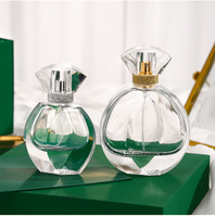 Flacon pulvérisateur de parfum en verre transparent ovale creux de 30 ml, col serti de 15 mm, atomiseur de parfum vide, avec anneau en strass pour crème visage effet mat