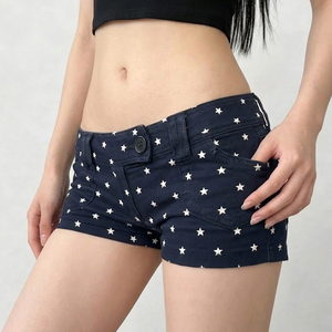 Shorts de Mezclilla de Moda Versátiles con Estampado de Estrellas Vintage Estilo Y2K, Cintura Baja y Corte Ajustado, Estilo Urbano de Verano - Product Image 6