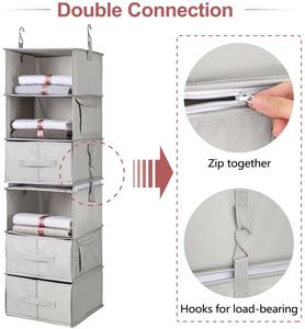 Hanging Closet Organizer 6-Shelf With 3 <b>Drawers</b> Detachable <b>Storage</b> Baskets Non-Woven Fabric Minimalist Design - Product Image 6