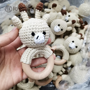 Sonajero de ciervo de ganchillo TK, cabeza de animal, hecho a mano con hilo, <span class=keywords><strong>amigurumi</strong></span>, <span class=keywords><strong>mordedor</strong></span> de madera, regalos - Product Image 4