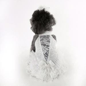 Maltés Yorkshire Terrier Super tamaño pequeño perro blanco lentejuelas encaje vestido perro princesa vestido - Product Image 4