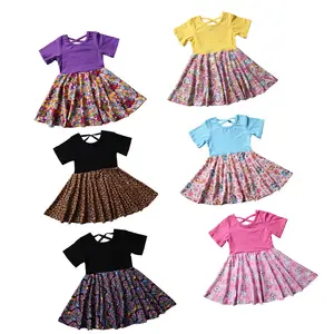 Summer Beautiful Casual kids Little Girls print milk silk clothes dress abbigliamento per bambini neonate abito manica corta